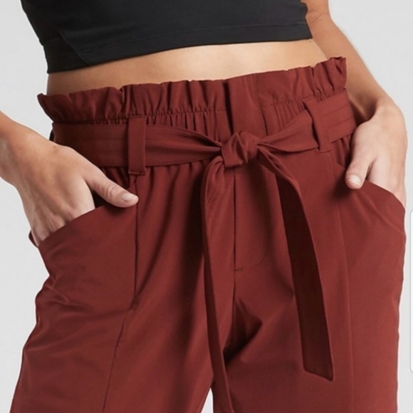 Athleta Skyline Featherweight Belted Paper Bag Tapered Pant Dried Cinnamon 4 - Picture 3 of 14